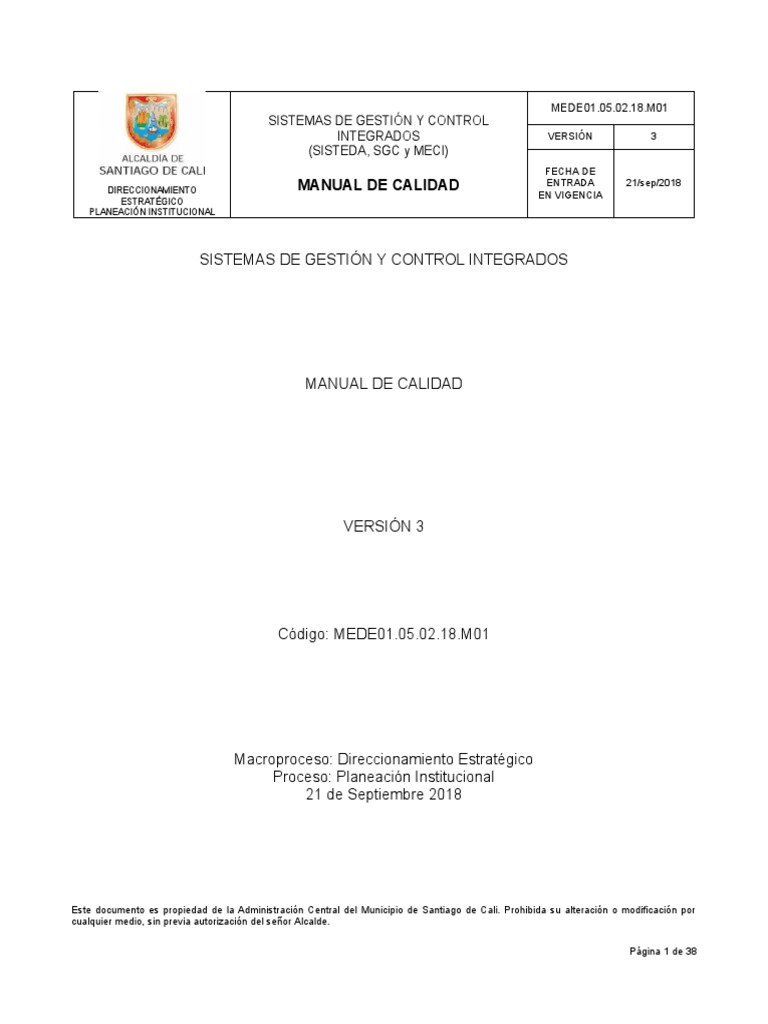 Manual de Calidad y Gestión SGC Cali | PDF | Sistema de manejo de ...