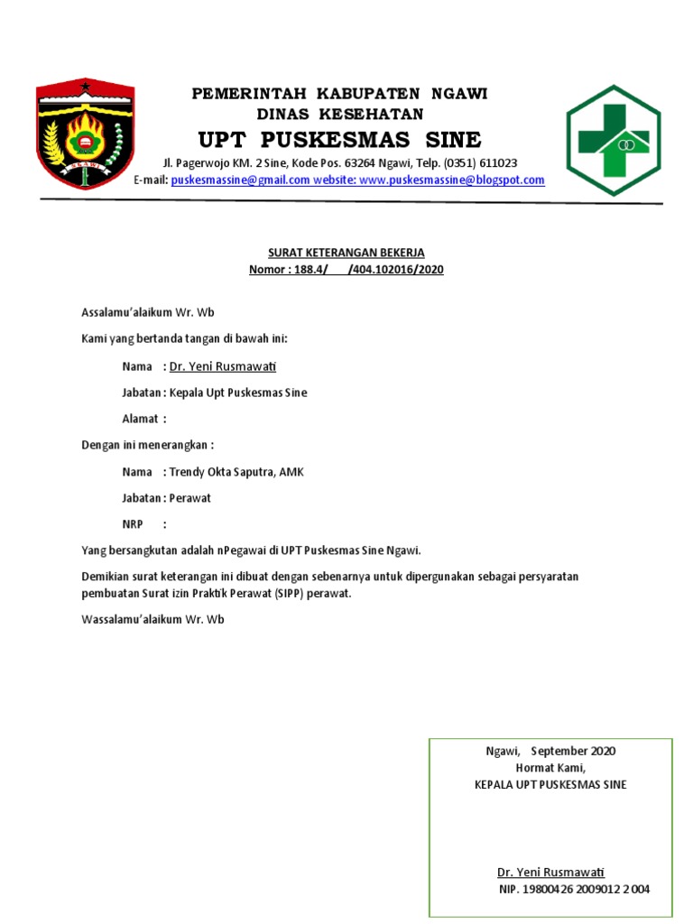 Surat Keterangan Kerja Perawat SIPP | PDF