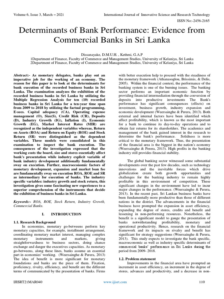 Bank Performance in Sri Lanka: Analysis | PDF | Banks | Economic Growth