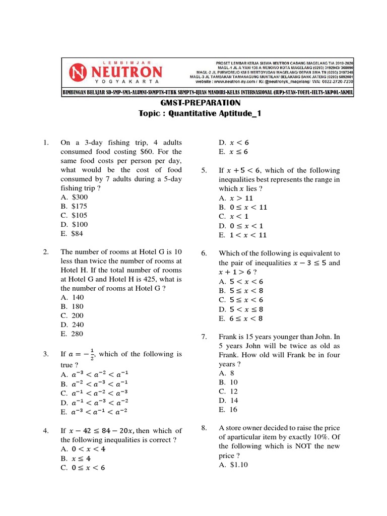 Quantitative Aptitude Practice Questions | PDF | Mean | Average