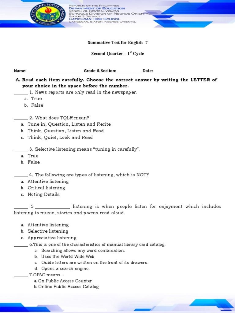 English 7 Quarter 2 Summative Test | PDF | Web Search Engine | World ...