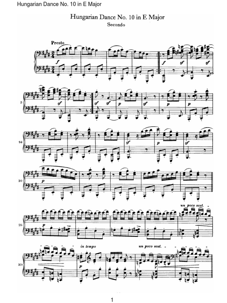 IMSLP06608-Brahms - Hungarian Dance For Four Hands No 10 in E Major | PDF
