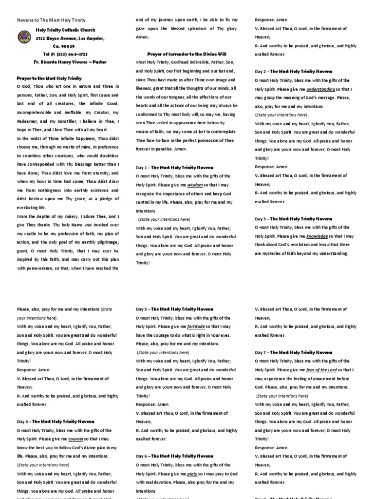 Novena to the Most Holy Trinity | PDF | Glory (Religion) | Trinity