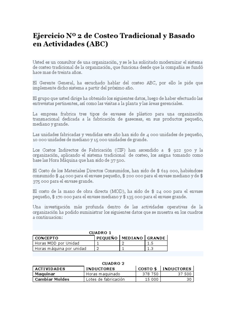 Costeo Tradicional vs ABC en Envases | PDF | Economias | Business