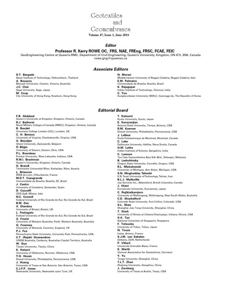Editorial Board 2019 Geotextiles and Geomembranes PDF Further Education