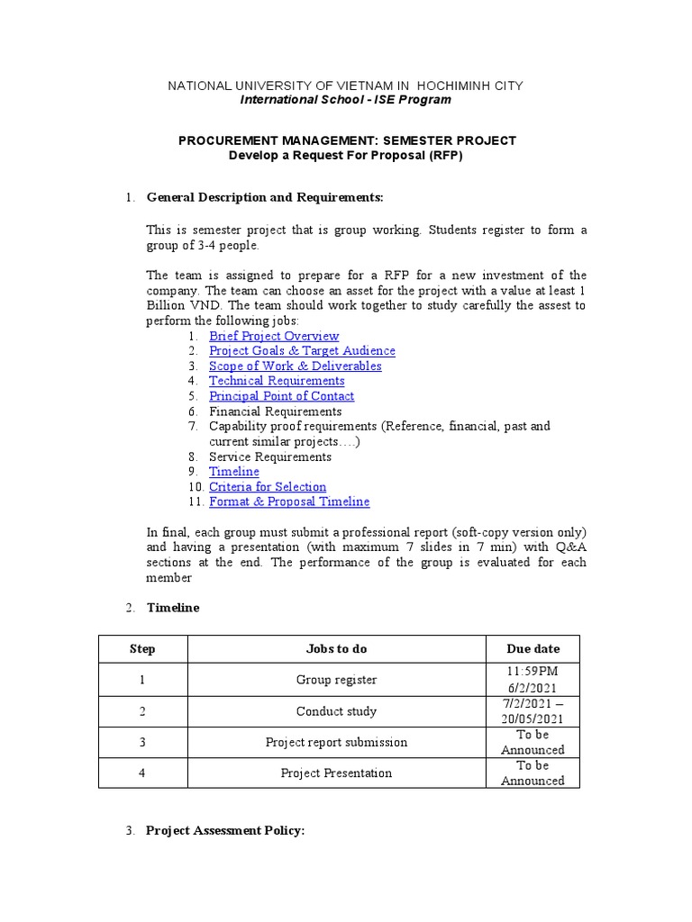Procurement Management: Semester Project Develop A Request For Proposal ...