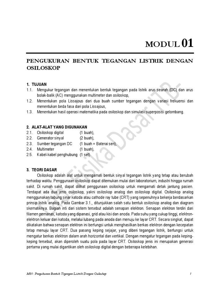 MODUL 01 Pengukuran Bentuk Tegangan Listrik Dengan Osiloskop | PDF