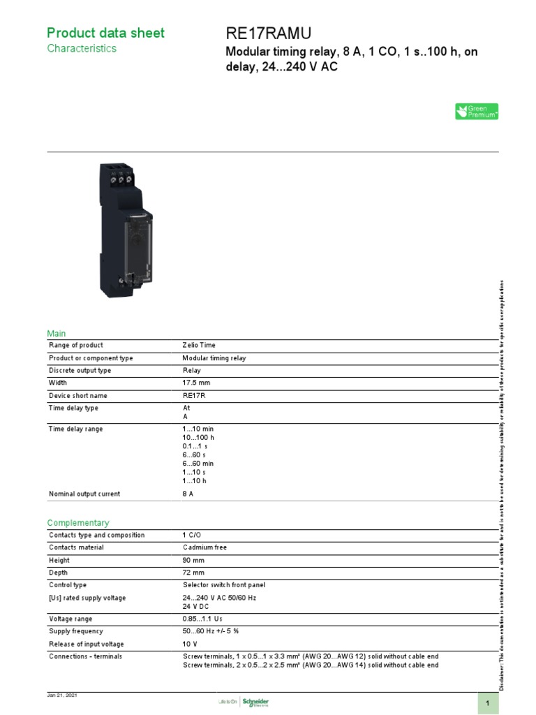 Zelio Timer Relays - RE17RAMU | PDF | Relay | Alternating Current