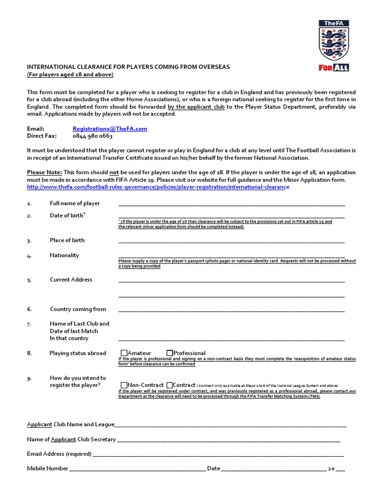 International Clearance for Football Players | PDF | Identity Document ...