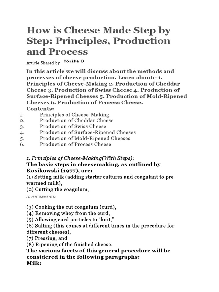 How Is Cheese Made Step by Step Principles, Production and Process