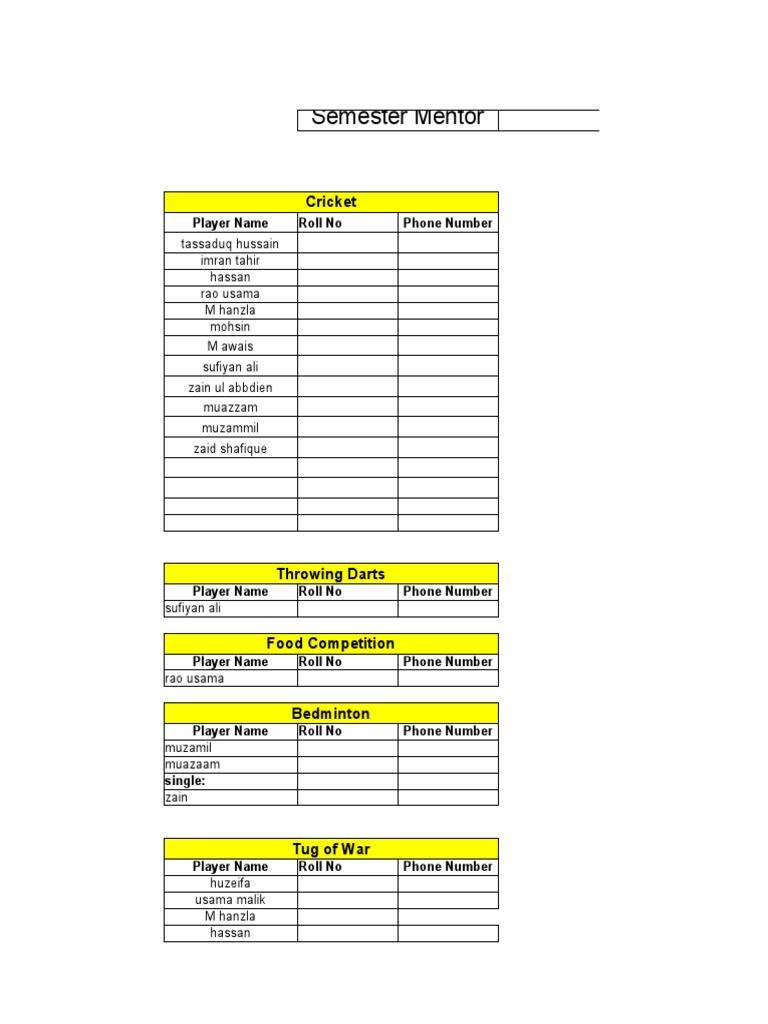 Players List 5th Semester (2021 Sports Gala) | PDF | Games Of Physical ...