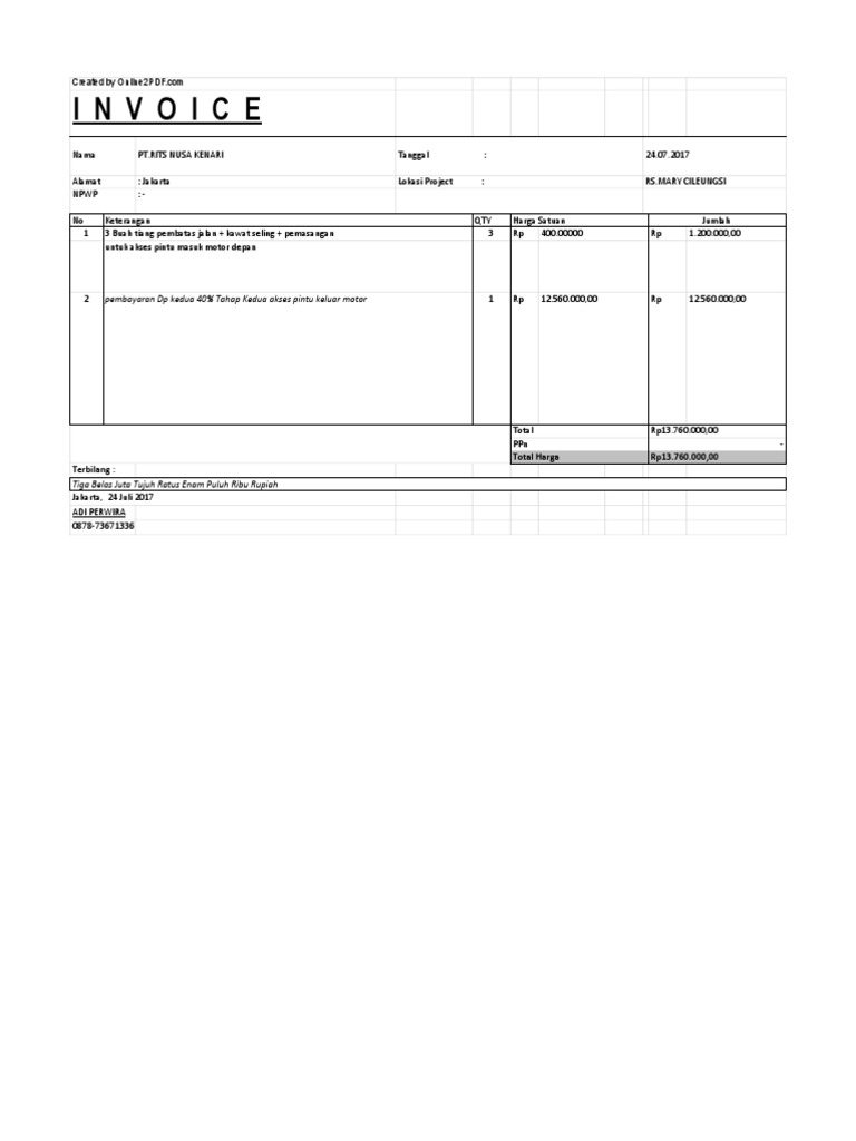 Invoice PT Rits Nusa Kenari 2017 | PDF