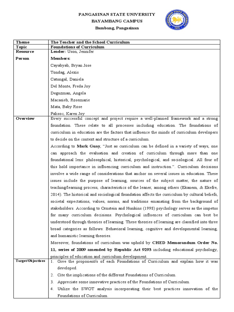 Unit Ii Foundations of Curriculum SG 1 | PDF | Curriculum | Lecture