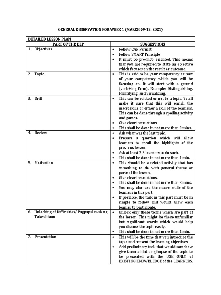 General Observation For Week 1 | PDF | Differentiated Instruction ...