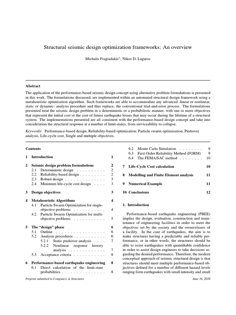 Structural Seismic Design Optimization Frameworks An Overview