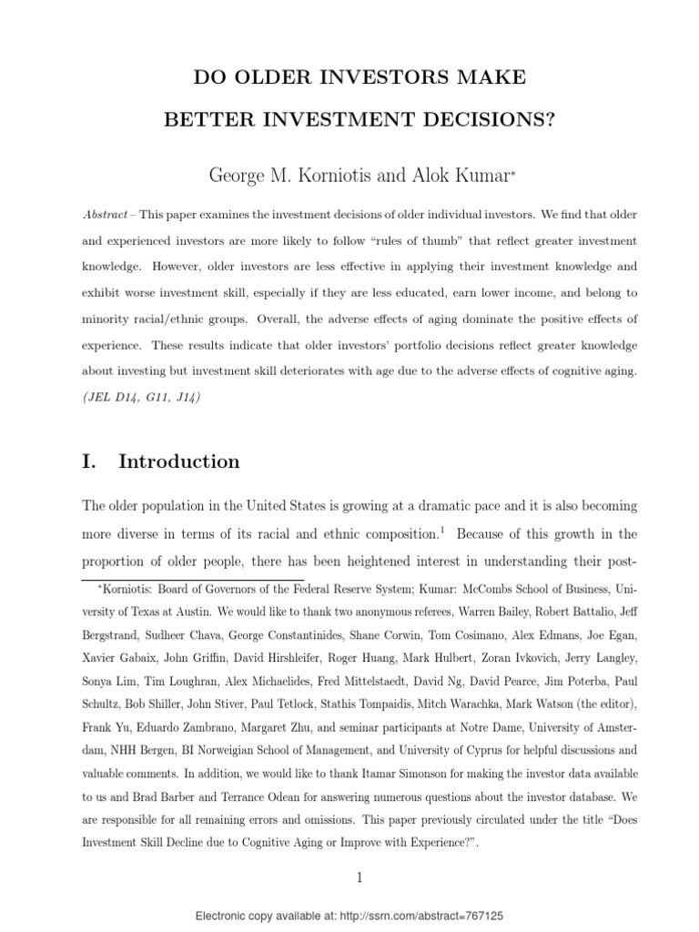 Do Older Investors Make Better Investment Decisions | PDF ...