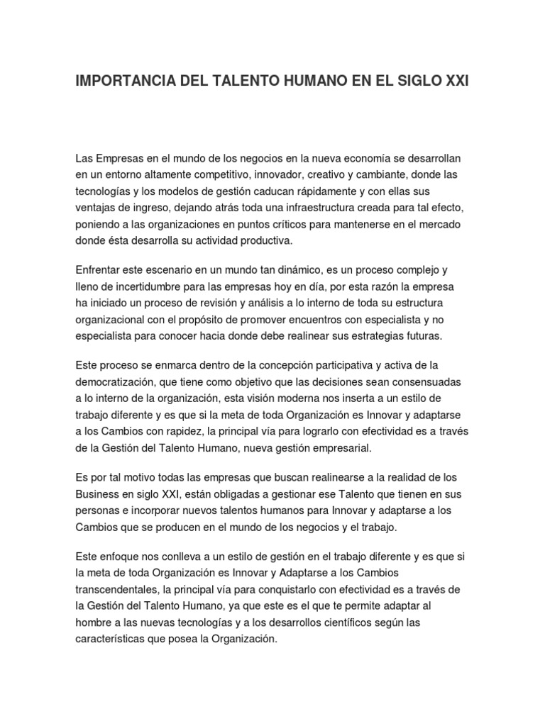 Talento Humano en el Siglo XXI | PDF | Gestión de recursos humanos ...