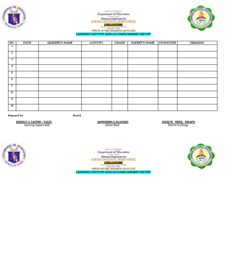 Learning Support Aide Progress Report | PDF