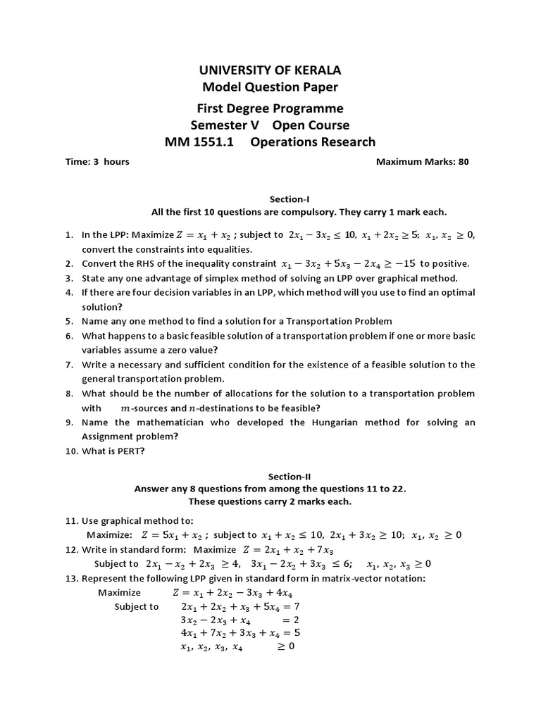 Operation Research QP | PDF | Linear Programming | Mathematics Of Computing
