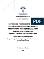 ESTUDIO DE FACTIBILIDAD PARA  UNA PLANTA BEBIDA DE AVENA EN EL DEPARTAMENTO DE COCHABAMBA