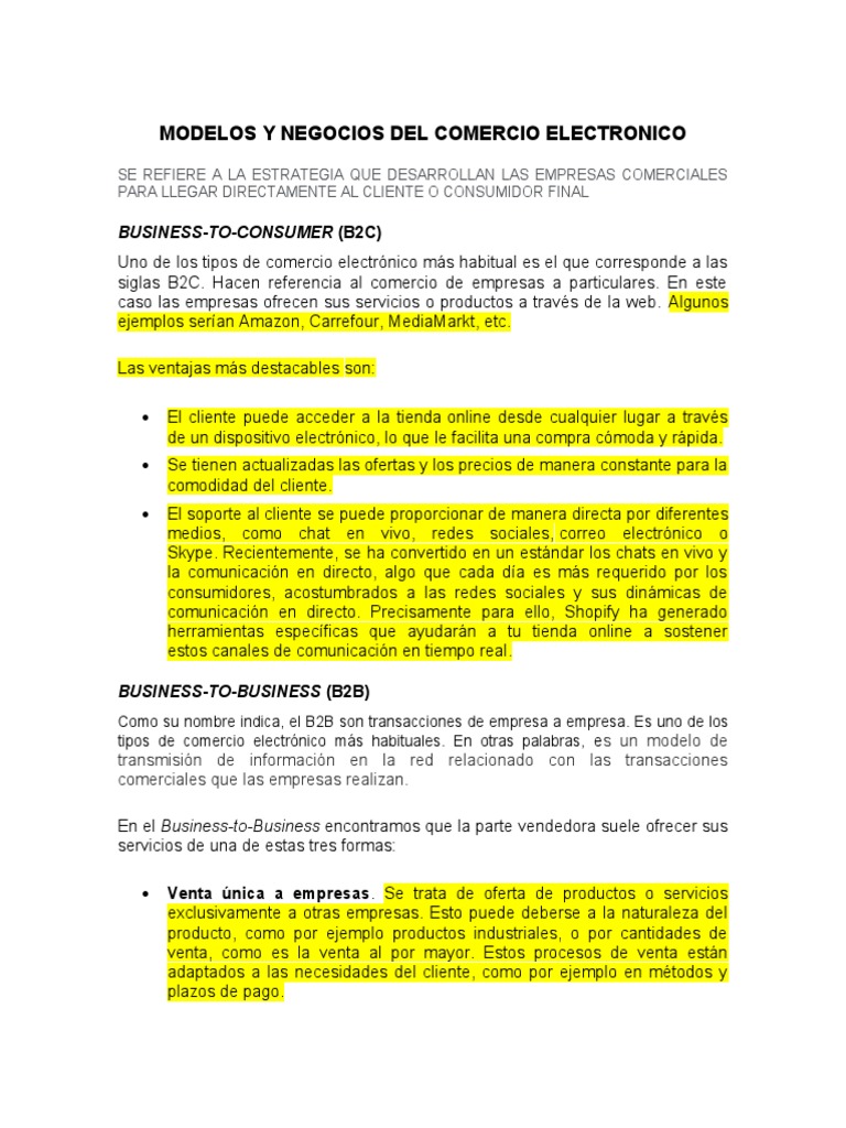 Modelos de Comercio Electrónico B2A | PDF | Comercio electrónico | Empresas