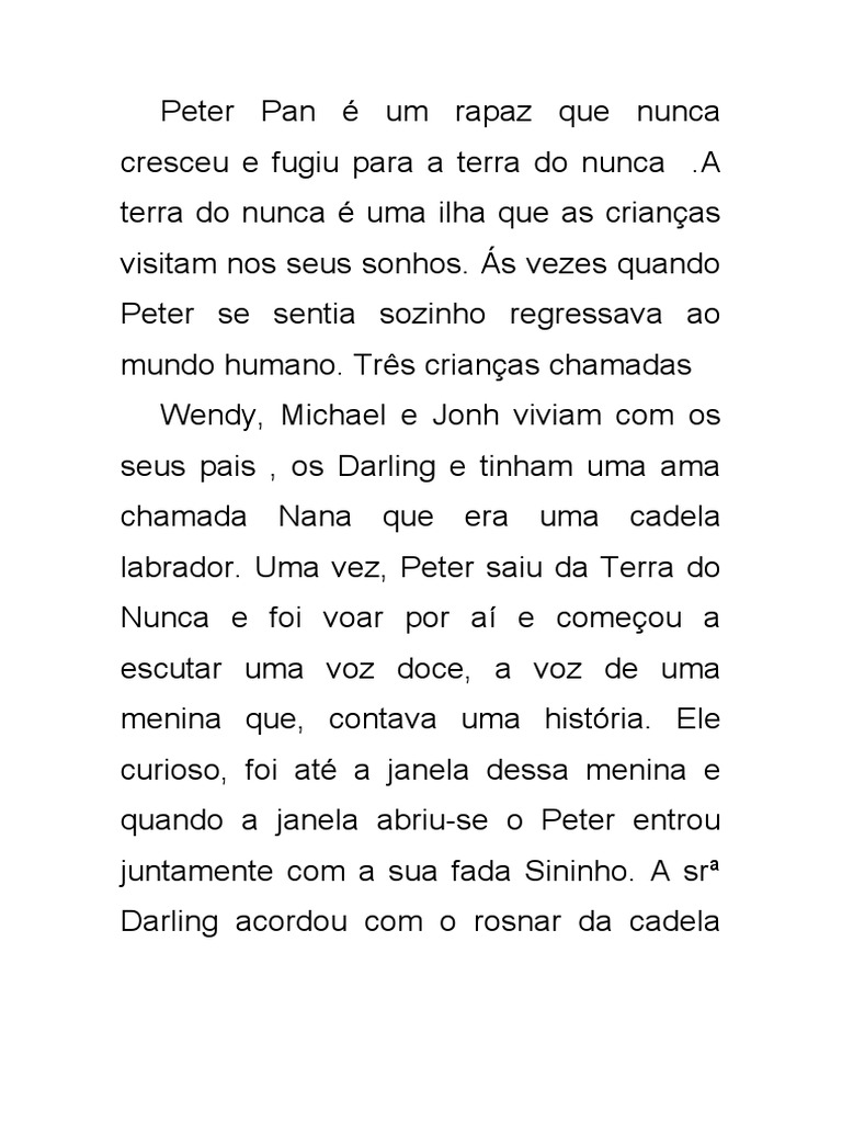 Resumo Da História Do Peter Pan | PDF | Wendy Darling