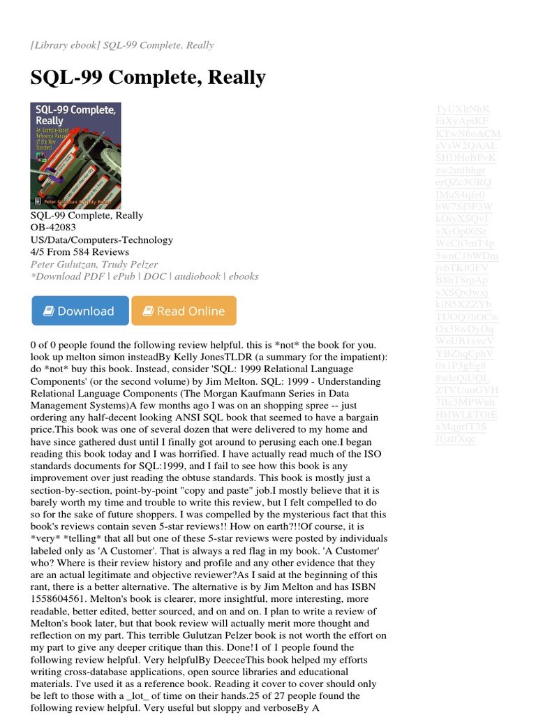 SQL-99 Complete | PDF | Books | Sql