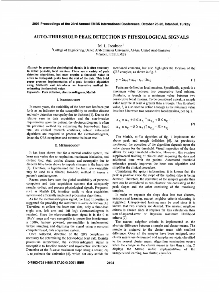 Auto-Threshold Peak Detection in Physiological Signals | PDF | Maxima ...