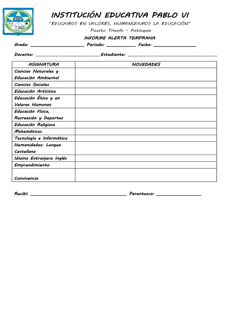 Formato de Alerta Temprana | PDF