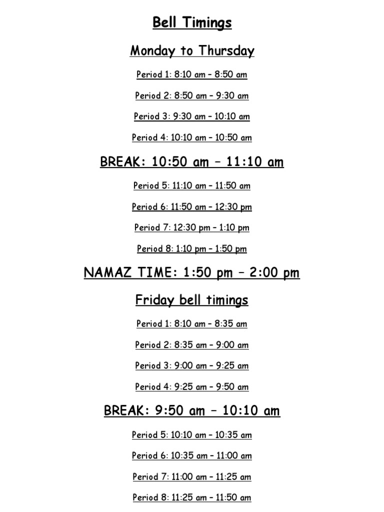 Bell Timings | PDF | Foreign Language Studies