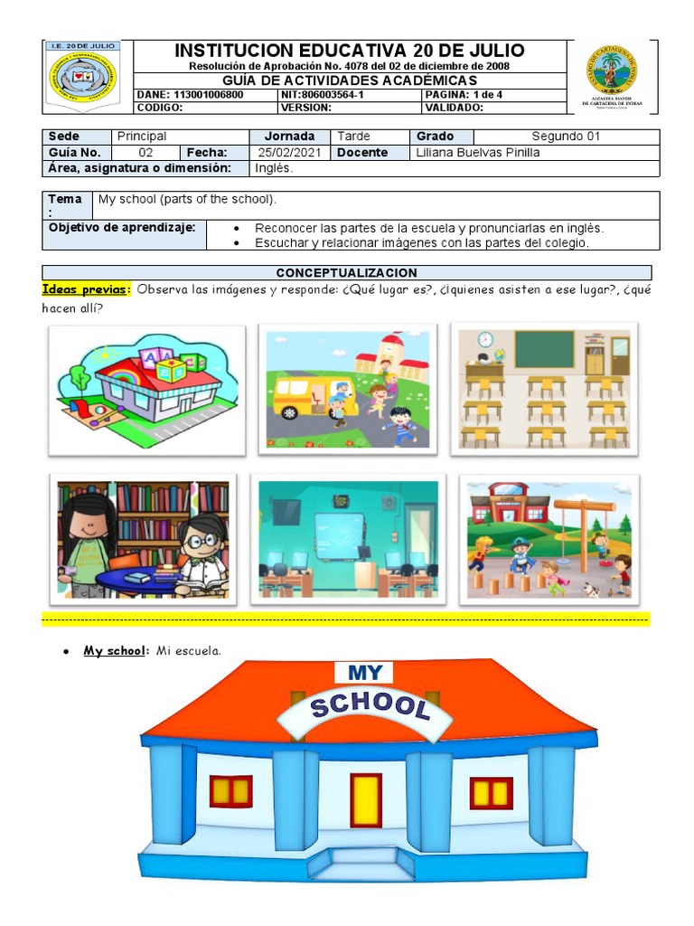 Partes de la Escuela en Inglés | PDF | Modificación de comportamiento ...