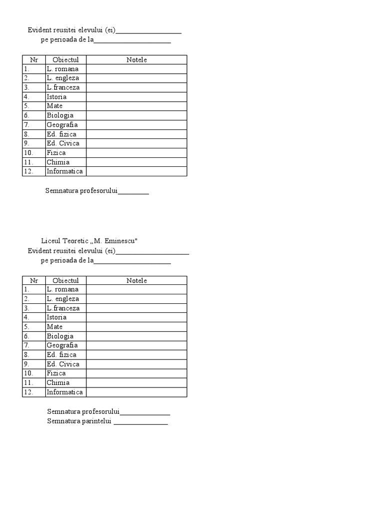 Tabel de Note | PDF