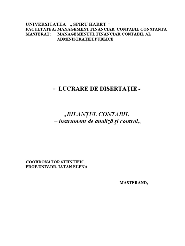 Bilantul Contabil - Instrument de Analiza Si Control | PDF