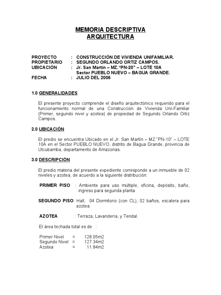 Memoria Descriptiva de Vivienda Unifamiliar | PDF | Materiales