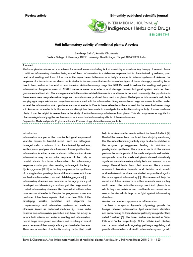 Anti-Inflammatory Activity of Medicinal Plants A Review | PDF ...