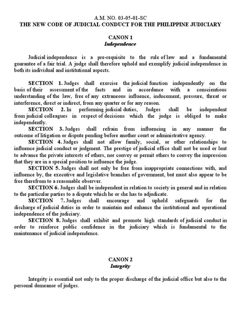 New Code of Judicial Conduct For The Philippine Judiciary PDF Judge