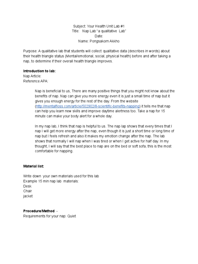Nap Lab: Impact on Health Triangle | PDF | Qualitative Research | Human ...