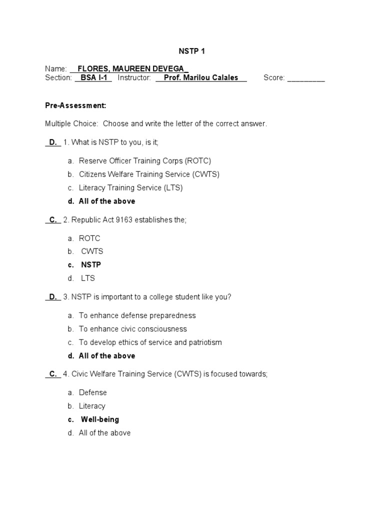 NSTP Pre-Assessment and Rules Guide | PDF | Emergency Management ...