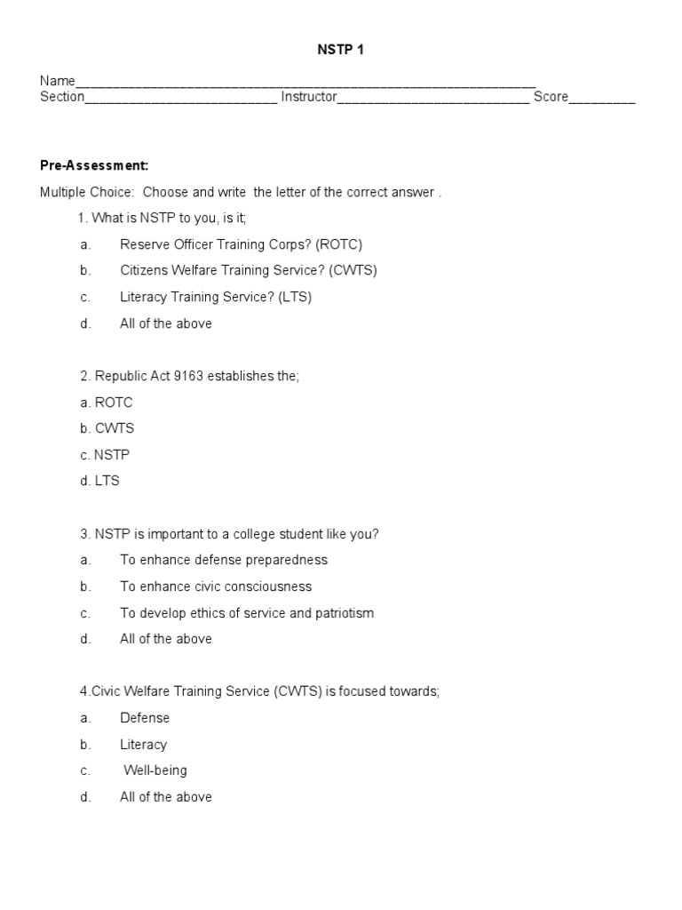 NSTP Pre Assessment Template | PDF