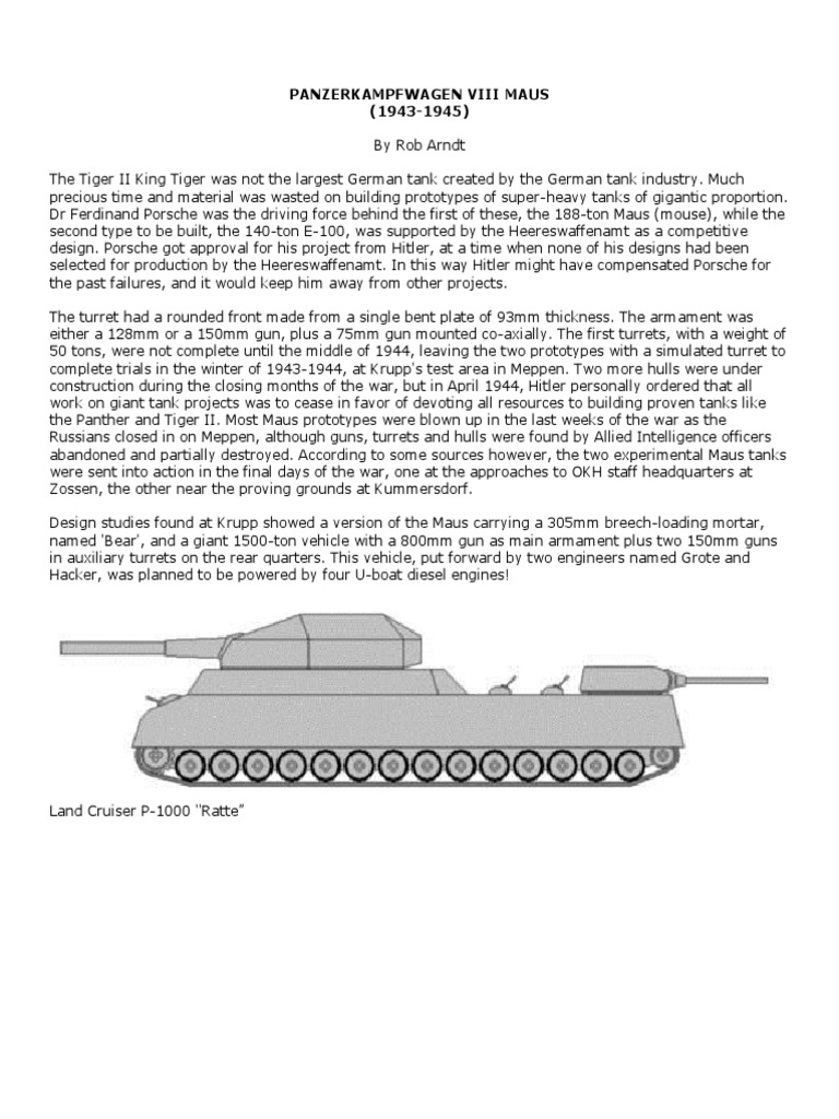 German Maus Super-Heavy Tank Overview | PDF | Tiger I | Tanks