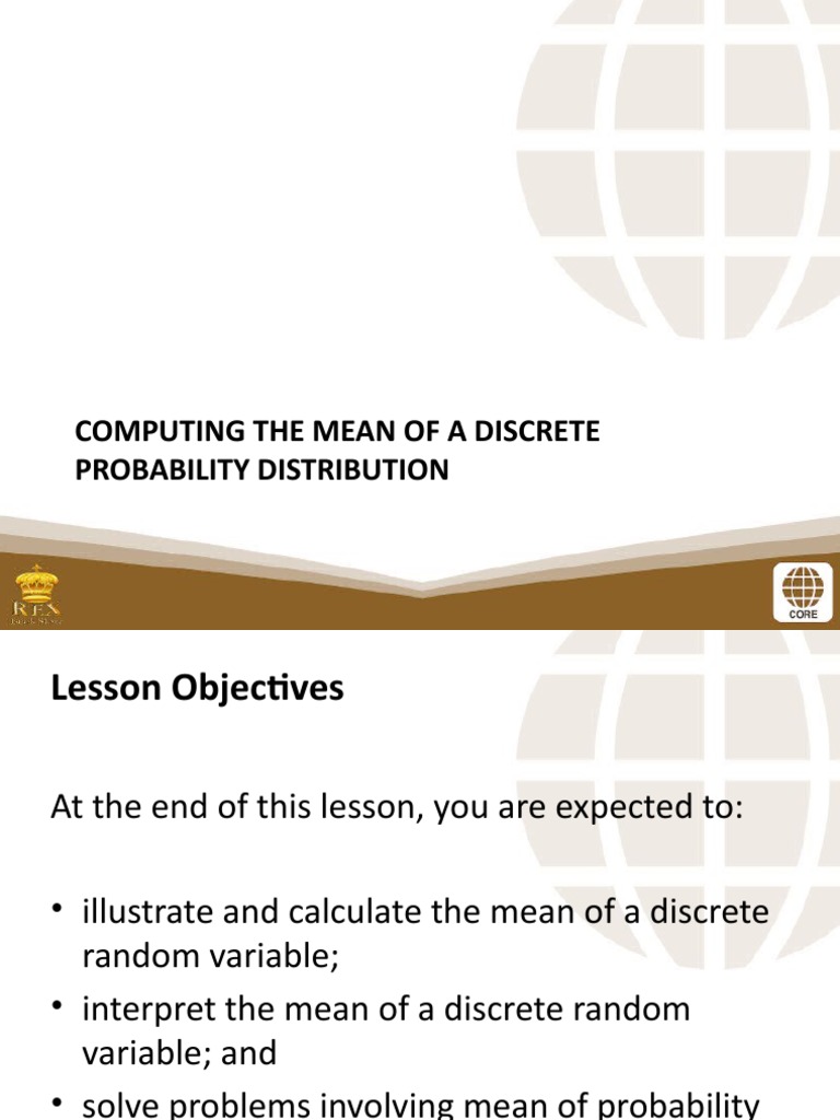 Mean of Discrete Probability Distribution | PDF | Mean | Probability ...