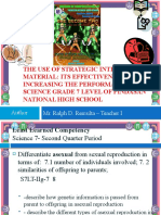 The Use of Strategic Intervention Material: Its Effectiveness in Increasing The Performance in Science Grade 7 Level of Pindasan National High School