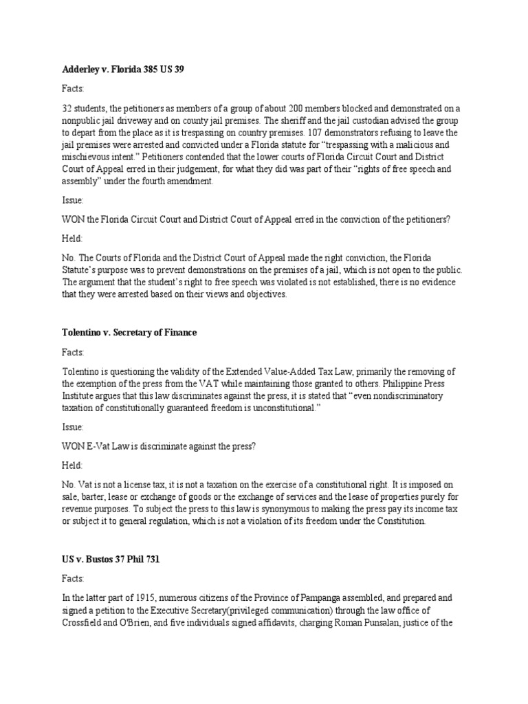 Adderley v. Florida 385 US 39 PDF Defamation Public Law