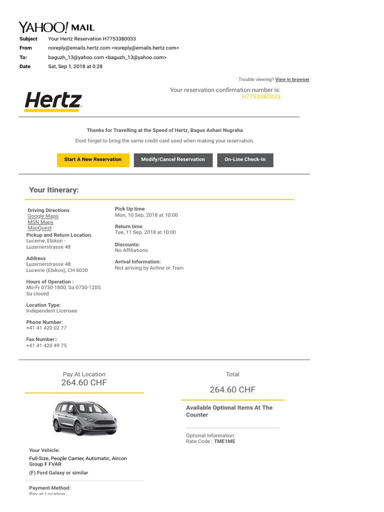 Hertz Car Luzern 1011 Sept PDF Driver's License Fee