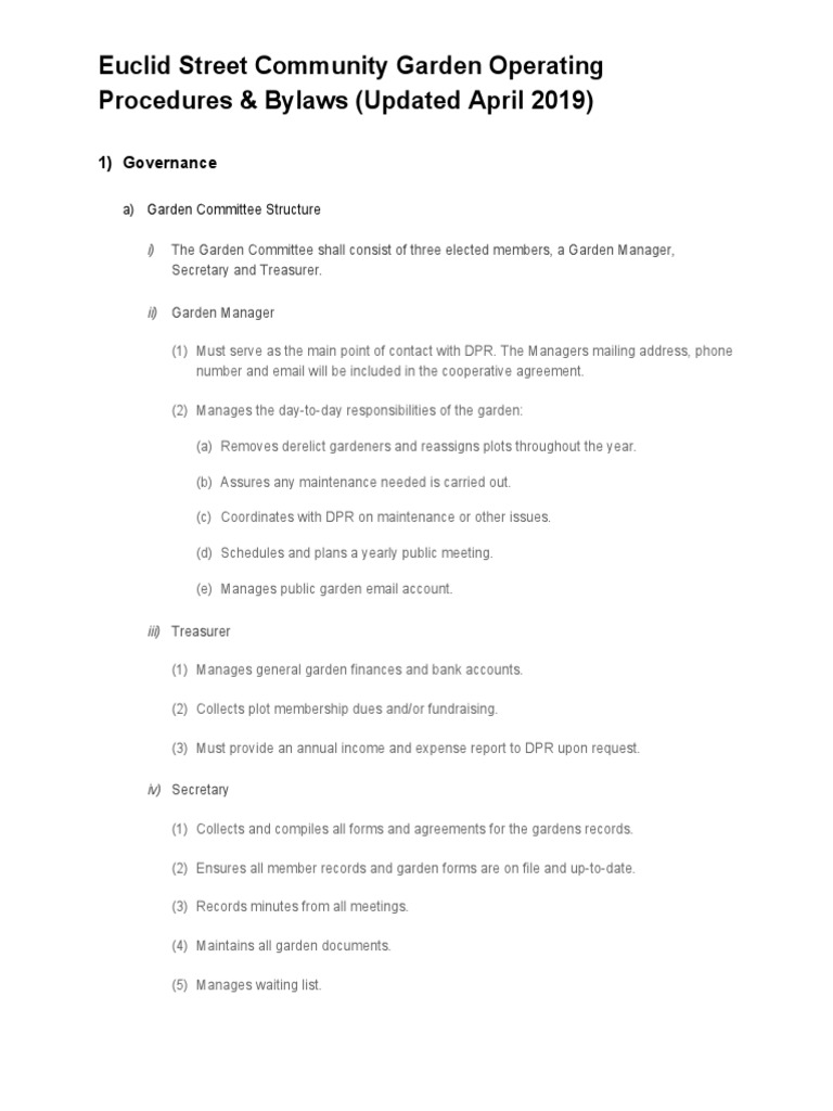 Euclid ST Community Garden Operating Procedures Bylaws PDF