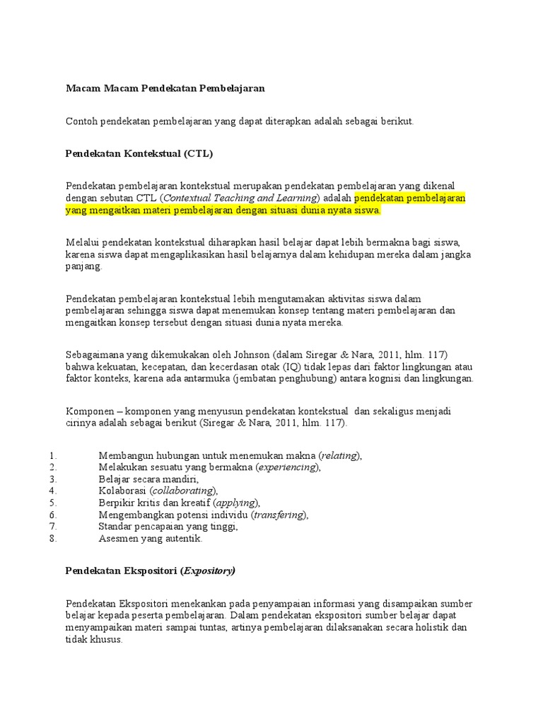 Macam Macam Pendekatan Pembelajaran Pdf