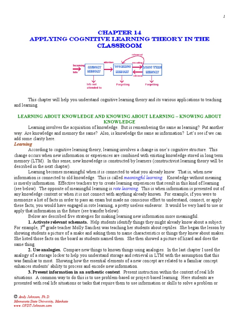 Cognitive Learning Theory in Education | PDF | Memory | Learning Theory ...
