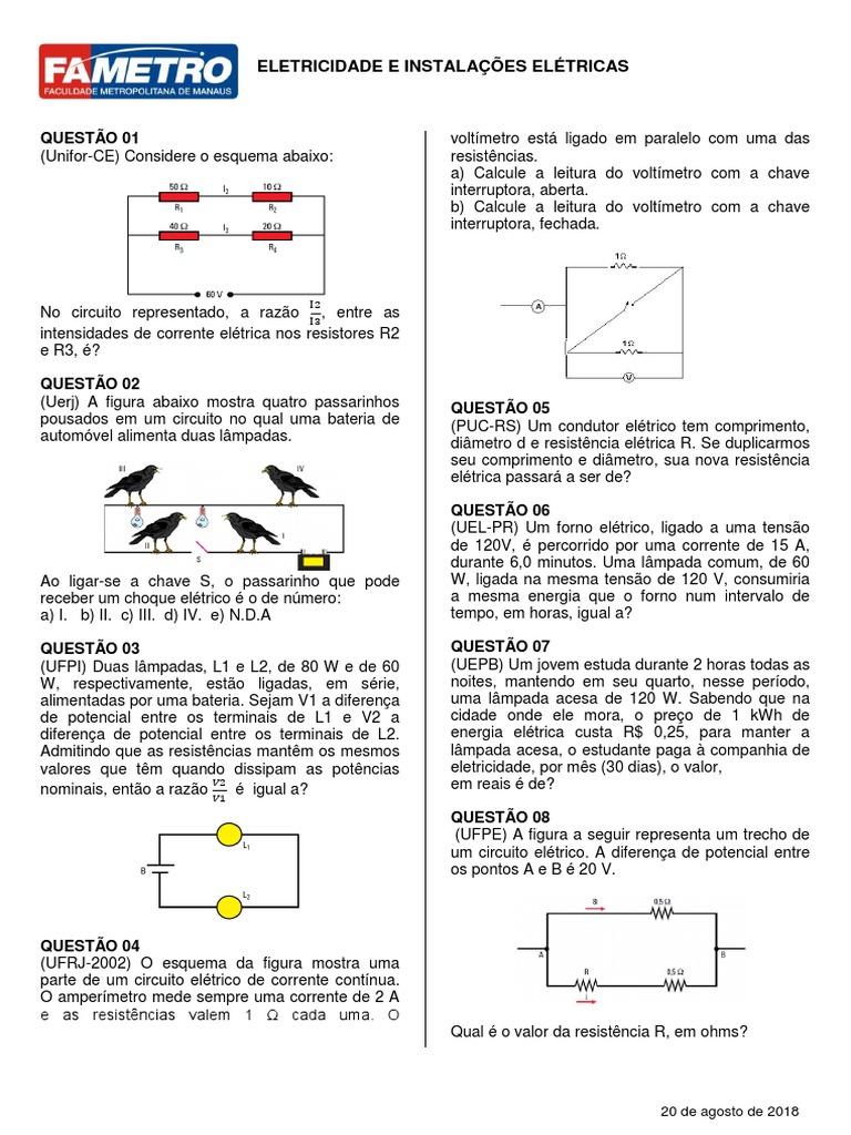 Circuitos Elétricos e Questões de 8º Ano | PDF | Resistência elétrica e ...