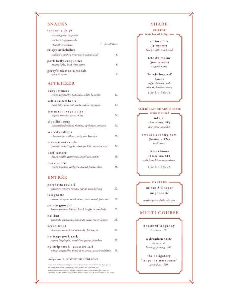 Tenpenny Dinner and Drinks Menus PDF Grape Foods