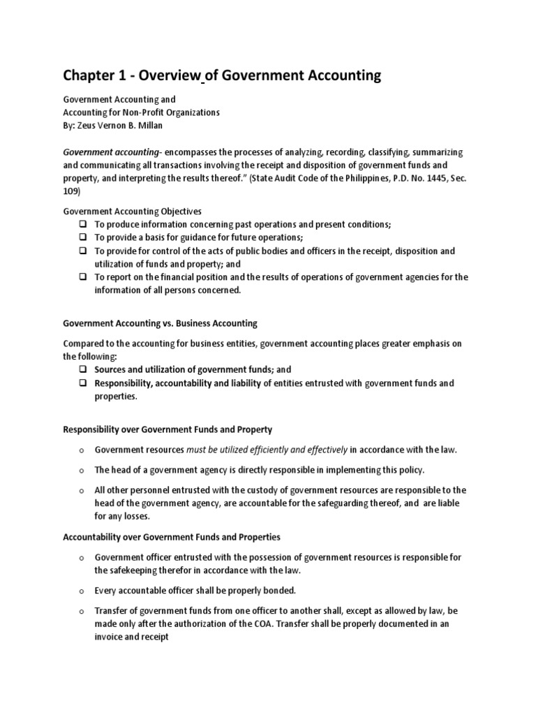 Chapter 1 - Overview of Government Accounting | PDF | Financial ...